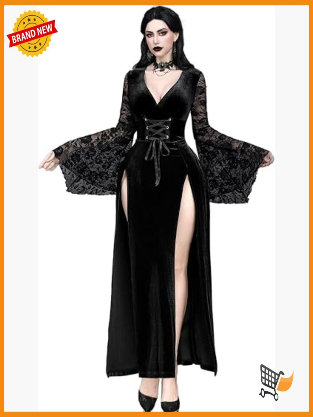 Gothic Sexy High Slit Patchwork Lace-up Dress